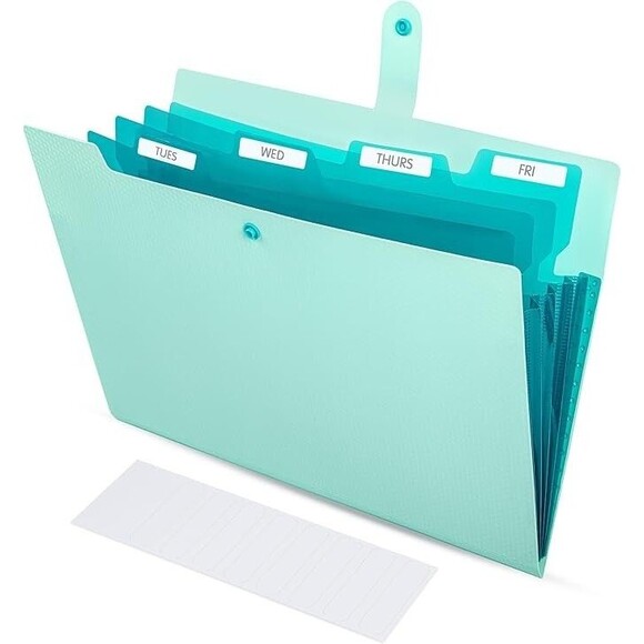 5 Pocket Snap Textured Accordion Folder Light Green New - Picture 1 of 3